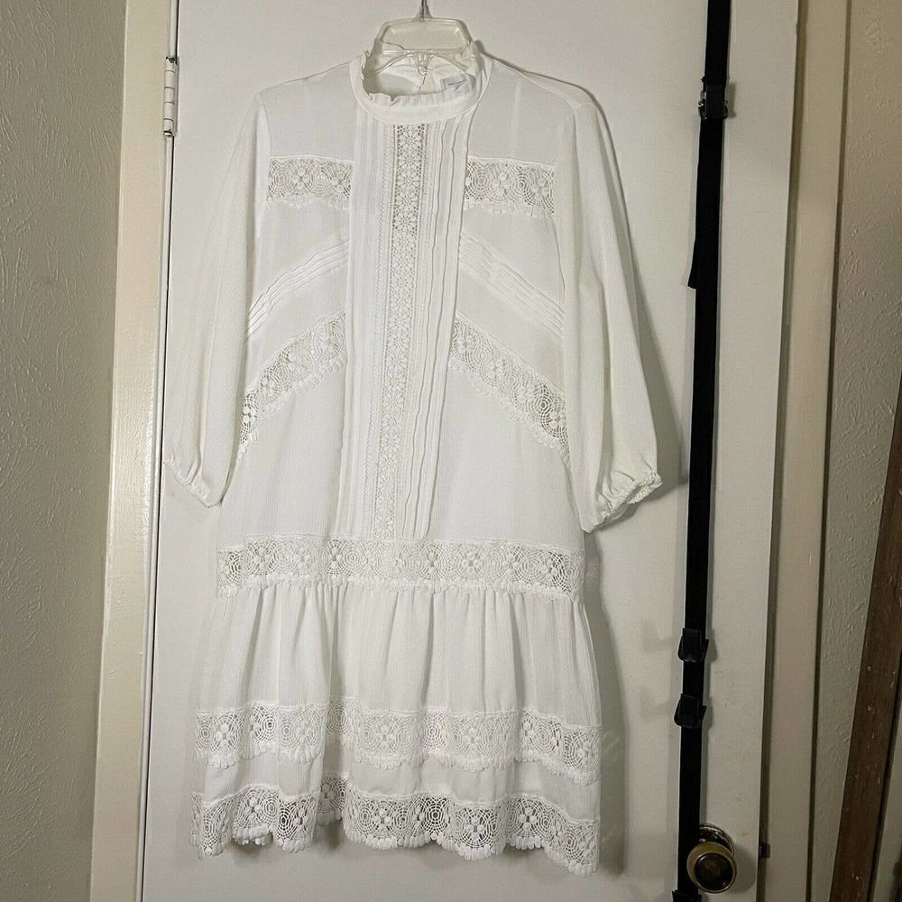 New York and company white lace boho tiered with slip dress size small